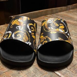 Versace Black and Gold Men's Slide Sandals